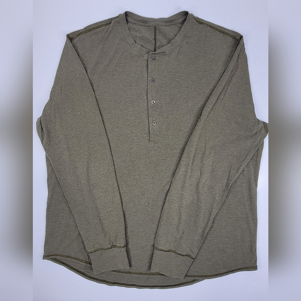 LULULEMON Long Sleeve Henley Shirt Men's XXL Olive Green Stetch Performance